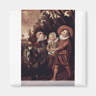 Three Children With Goat And Wagon By Hals Frans Magnet