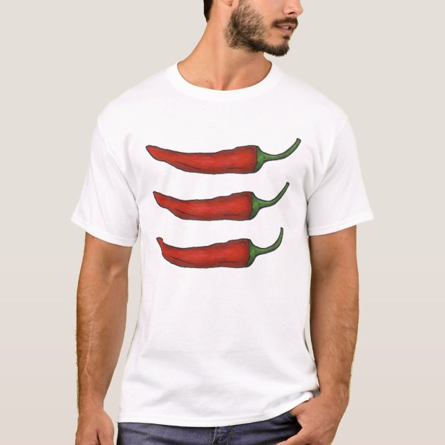 Three Chiles Hot Spicy Red Chilli Pepper Vegetable T-Shirt (Front)