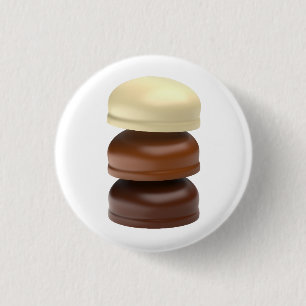 Three chocolate coated marshmallows 3 cm round badge