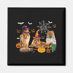Three Chow Chow Dogs Witch Halloween Mummy Y Magnet