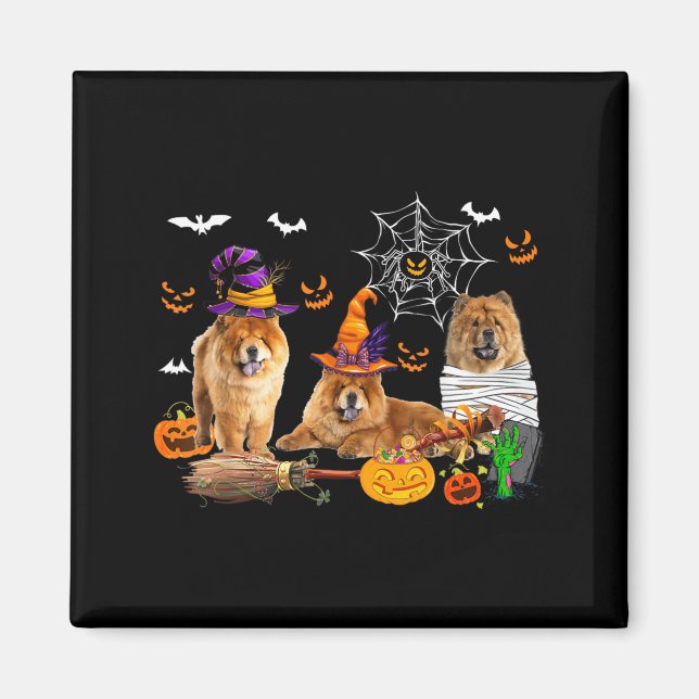 Three Chow Chow Dogs Witch Halloween Mummy Y Magnet (Front)