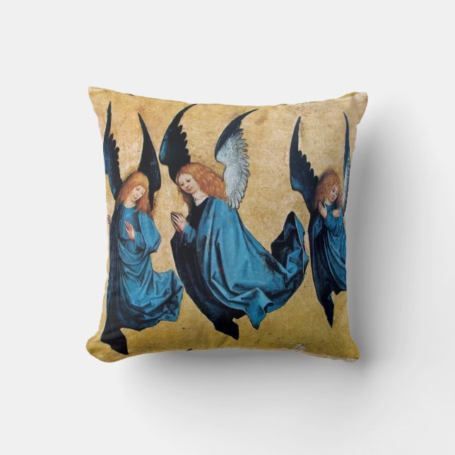 THREE CHRISTMAS ANGELS IN BLUE CUSHION (Front)