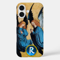 THREE CHRISTMAS ANGELS IN BLUE GEM MONOGRAM