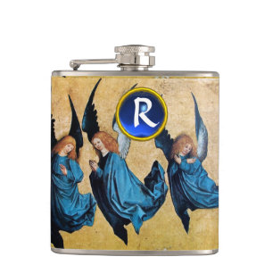 THREE CHRISTMAS ANGELS IN BLUE GEM MONOGRAM HIP FLASK