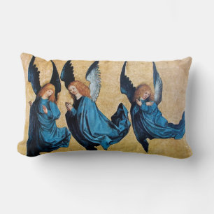 THREE CHRISTMAS ANGELS IN BLUE LUMBAR CUSHION