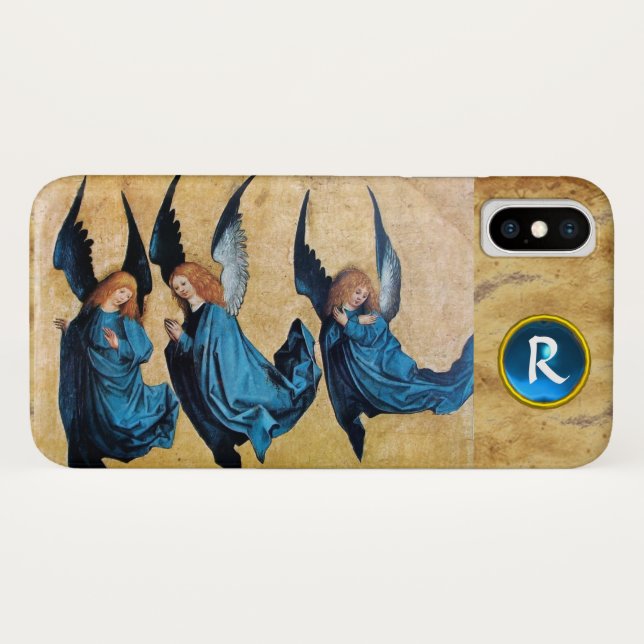 THREE CHRISTMAS ANGELS IN BLUE PARCHMENT MONOGRAM Case-Mate iPhone CASE (Back (Horizontal))