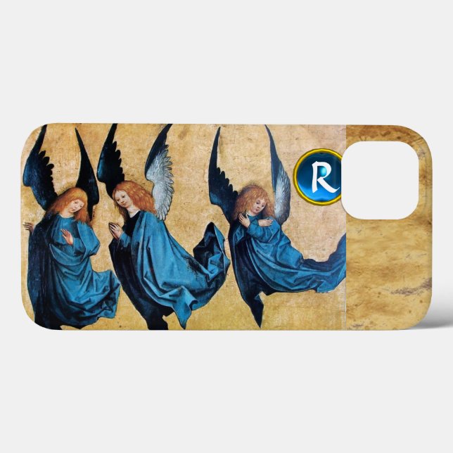 THREE CHRISTMAS ANGELS IN BLUE PARCHMENT MONOGRAM Case-Mate iPhone CASE (Back (Horizontal))