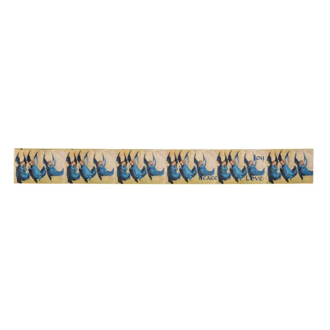 THREE CHRISTMAS ANGELS IN BLUE SATIN RIBBON (Front)