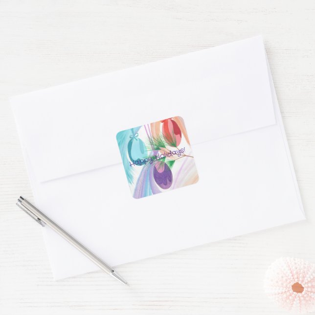 Three Christmas Balls Happy Holidays Stickers (Envelope)