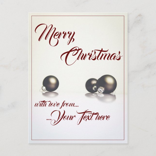 Three christmas balls in front of light background holiday postcard (Front)