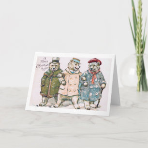 "Three Christmas Bears" Vintage Holiday Card