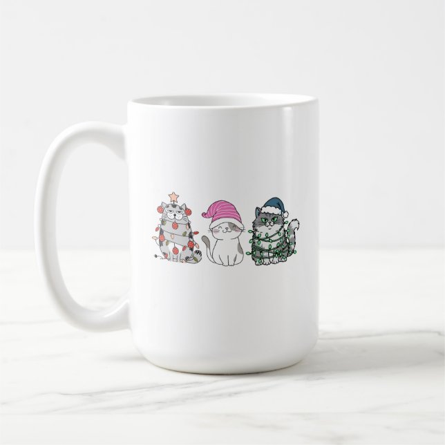 Three Christmas Cats Coffee Mug (Left)