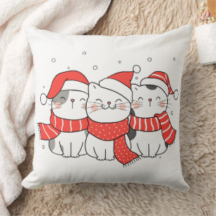 Three Christmas Cats in Hats and Scarves Cushion