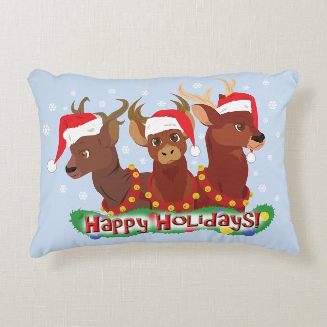 Three Christmas Deer Decorative Cushion (Front)