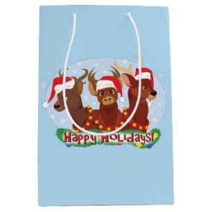 Three Christmas Deer Medium Gift Bag