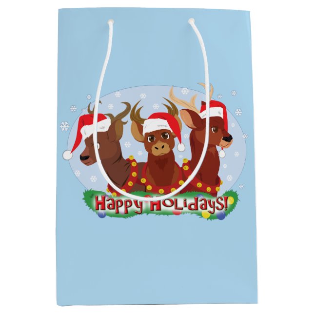 Three Christmas Deer Medium Gift Bag (Front)