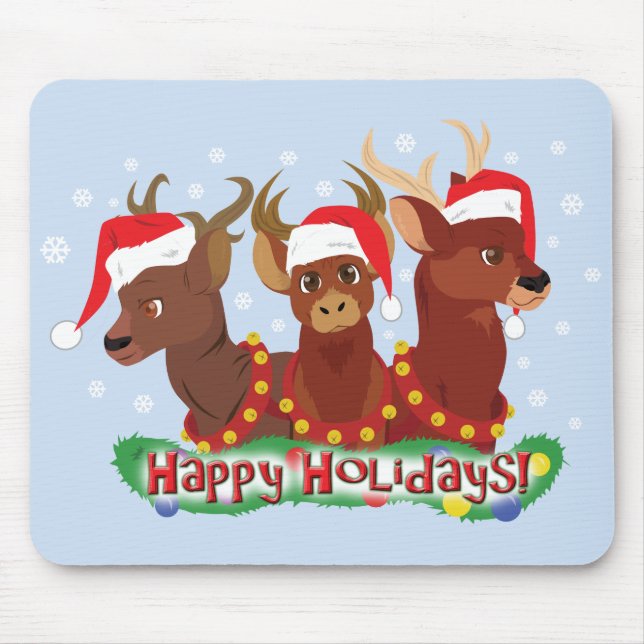 Three Christmas Deer Mouse Mat (Front)