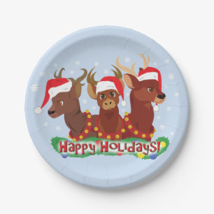 Three Christmas Deer Paper Plate