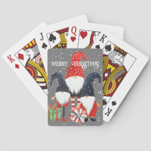 Three Christmas Elves with Packages Playing Cards