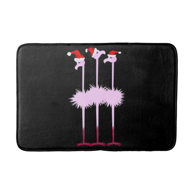 Three Christmas Flamingo Bath Mat (Front)