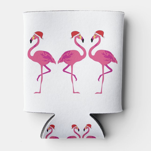 Three Christmas Flamingos Can Cooler (Front)