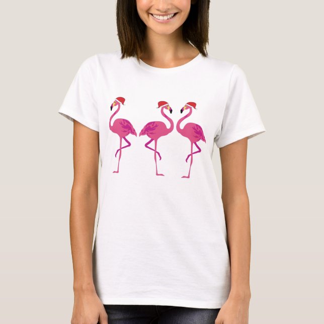 Three Christmas Flamingos T-Shirt (Front)