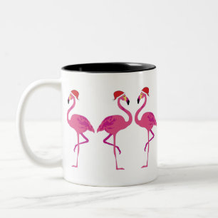 Three Christmas Flamingos Two-Tone Coffee Mug