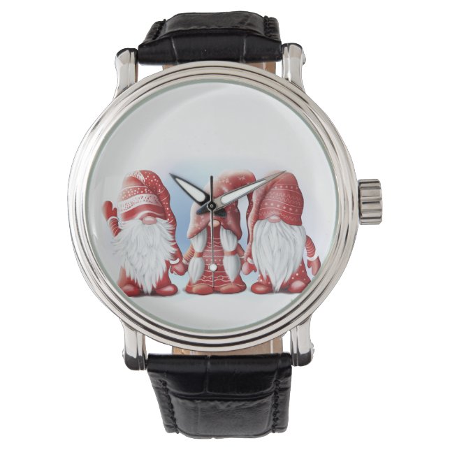 Three Christmas funny gnomes Coffee Mug Stone Magn Watch (Front)