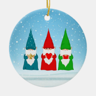 Three Christmas Gnomes Ceramic Tree Decoration