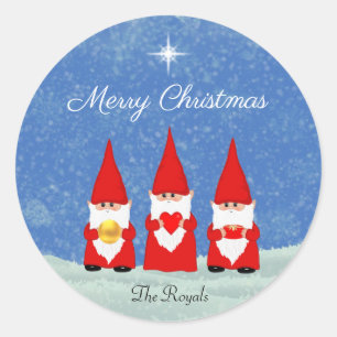 Three Christmas Gnomes Classic Round Sticker