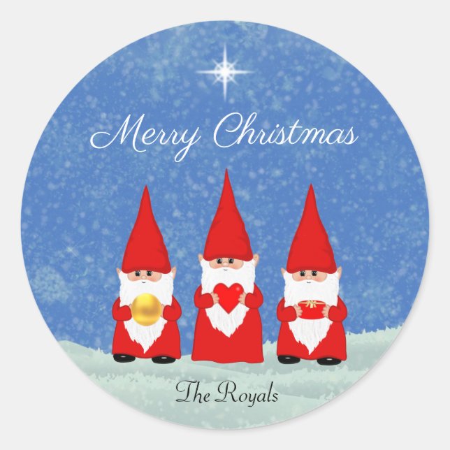 Three Christmas Gnomes Classic Round Sticker (Front)