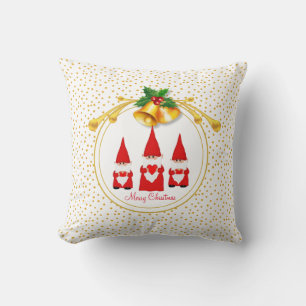 Three Christmas Gnomes & Golden Confetti Cushion