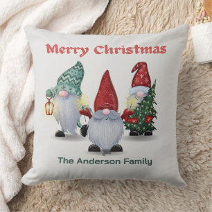 Three Christmas Gnomes Holiday Art Cushion