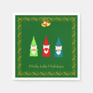 Three Christmas Gnomes on Green Napkin