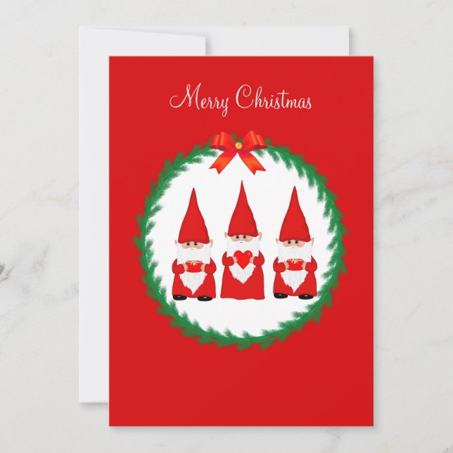 Three Christmas gnomes on red (Front)
