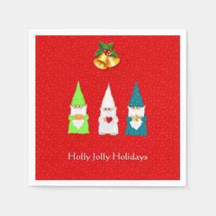 Three Christmas Gnomes on Red Napkin