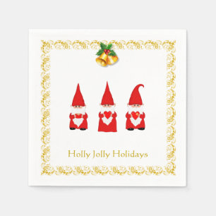 Three Christmas Gnomes on White Napkins