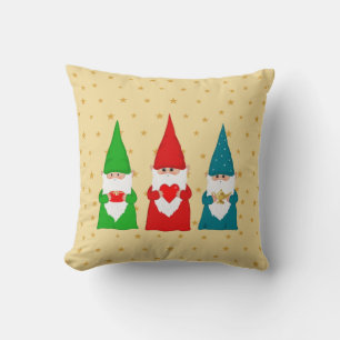 Three Christmas Gnomes & stars throw pillow