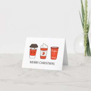 Three Christmas Paper Coffee Cups with Toppings Thank You Card