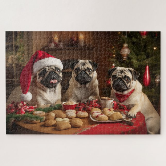 Three Christmas Pugs  Jigsaw Puzzle (Horizontal)