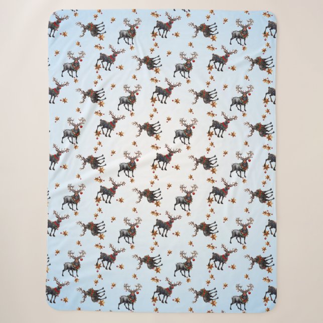 Three Christmas Reindeers Sherpa Blanket (Front)