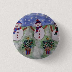 Three Christmas Snowmen 3 Cm Round Badge