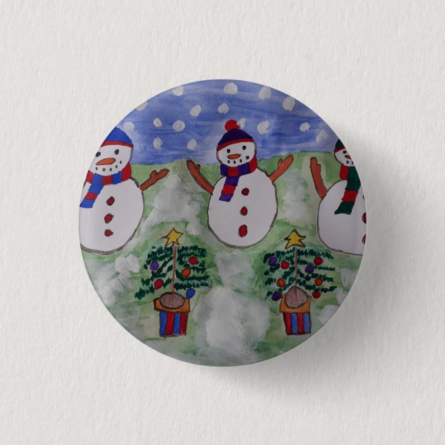 Three Christmas Snowmen 3 Cm Round Badge (Front)
