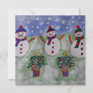 Three Christmas Snowmen Flat Christmas Card