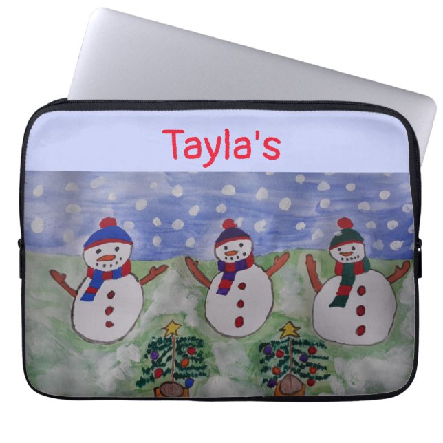 Three Christmas Snowmen Laptop Sleeve (Front)