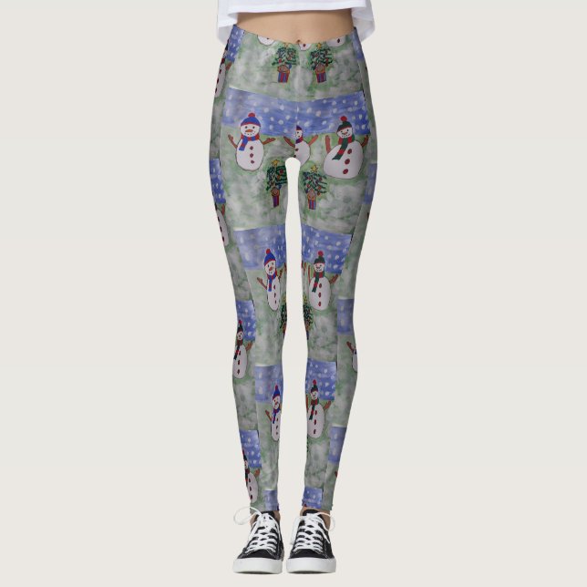 Three Christmas Snowmen Leggings (Front)