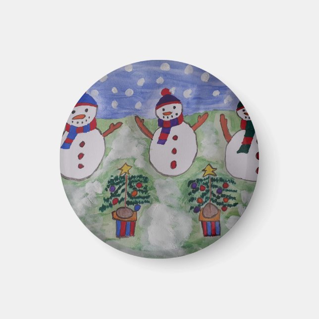 Three Christmas Snowmen Magnet (Front)
