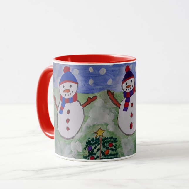 Three Christmas Snowmen Mug (Front Left)