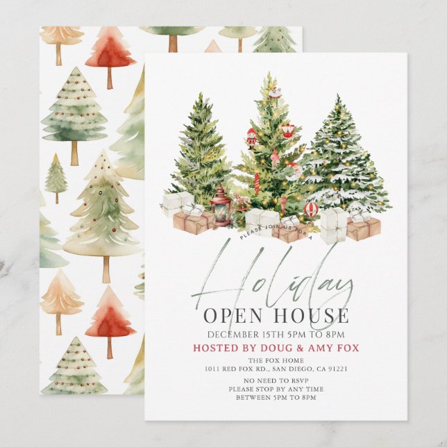 Three Christmas Trees Holiday Open House Invitation (Front/Back)