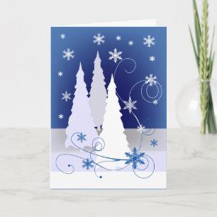 Three Christmas Trees in Blue Holiday Card